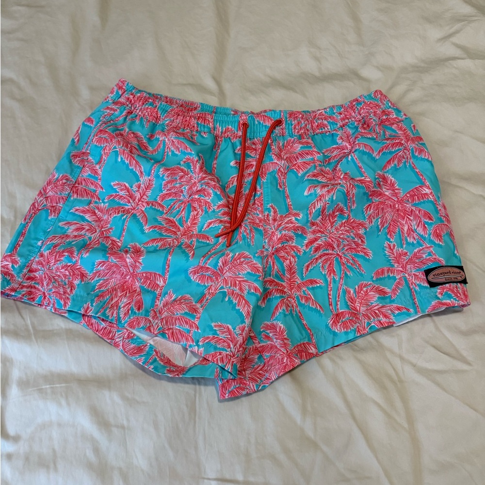 Vineyard Vines Teal and Pink Palm Swim Trunks